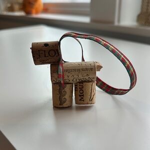 Cork Reindeer Ornament with Plaid Ribbon